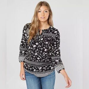 Lucky Brand Floral Peasant Henley Top Womens Boho S Bohemian Spring Summer